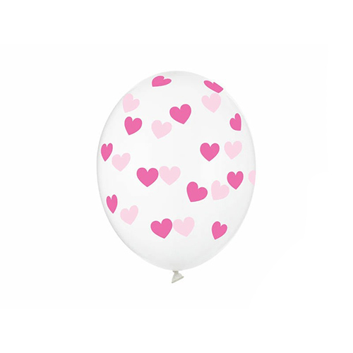 Stærk Ballon klar med pink hjerter (x6)