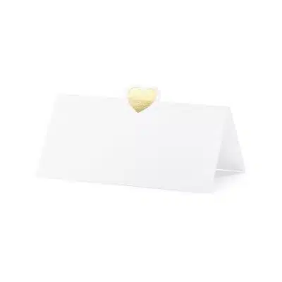 Bordkort Hvid med Guld Hjerte (10 stk)