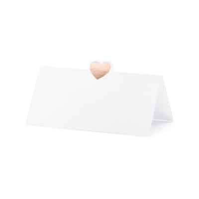 Bordkort Hvid med Rosa Guld Hjerte (10 stk)