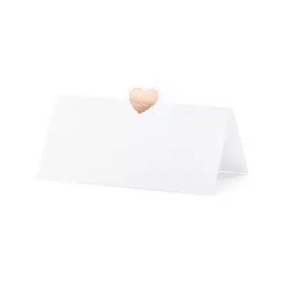 Bordkort Hvid med Rosa Guld Hjerte (10 stk)